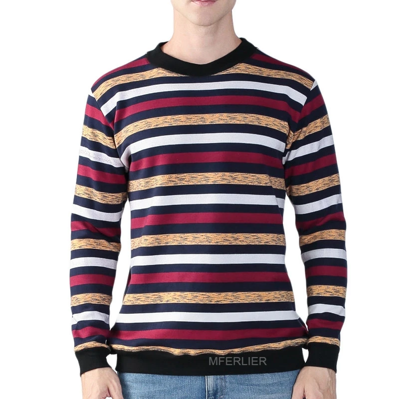 1 Осень Зима флисовая Футболка мужская плюс размер 5xl 6xl 7xl 8xl бюст 145-160 см полосатая Мужская футболка - Цвет: 1