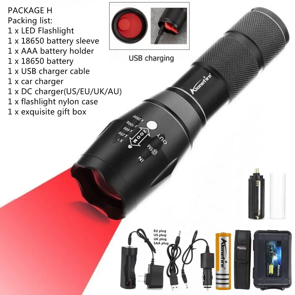 PACKAGE H Alonefire G700-C красный фонарик с зумом светодиодный фонарь охотничий фонарь алюминиевый тактический фонарь для самообороны - Испускаемый цвет: PACKAGE H