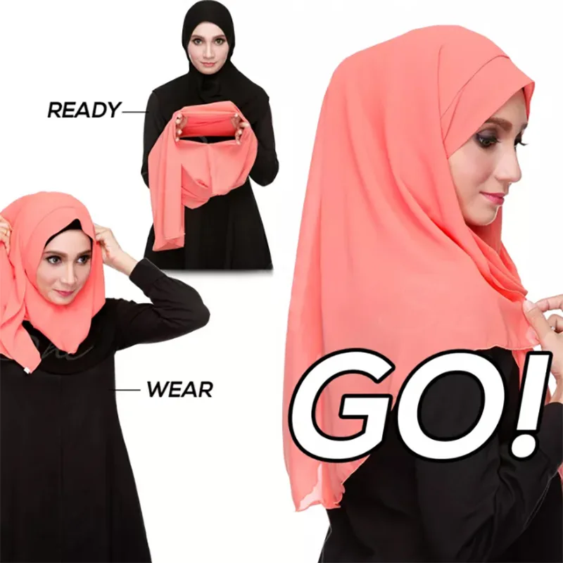 Herrnalise Hijab Double Loop Slip On Scarf Pull Over Crepe Convenient Shawl  Headscarf 