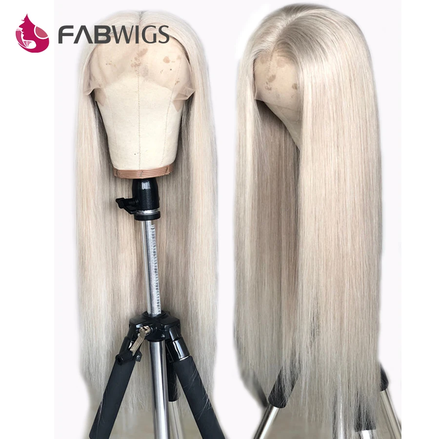 Fabwigs 180% Плотность пепельный блонд кружева спереди человеческих волос парик с Омбре блонд прозрачный парик фронта шнурка предварительно сорвал волосы remy 13x4