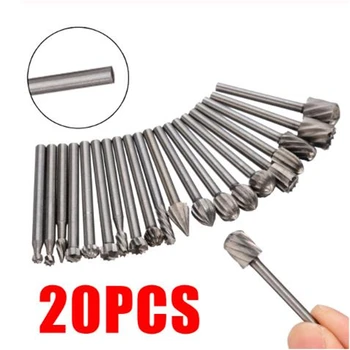 

20Pcs 1/8 Inch Shank HSS Woodworking Router Bit Set Burr Rotary File Milling Cutter For Power Tool Trimming, Milling,Carving