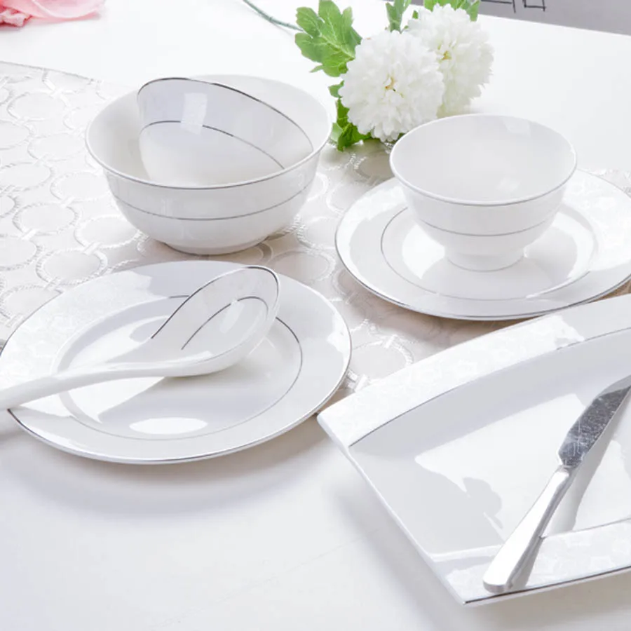 60 Heads jingdezhen ceramics Tableware Rice Bowl Dish Salad Noodles Bowl Plate Dinnerware Sets Kitchen Soup Pot Tableware