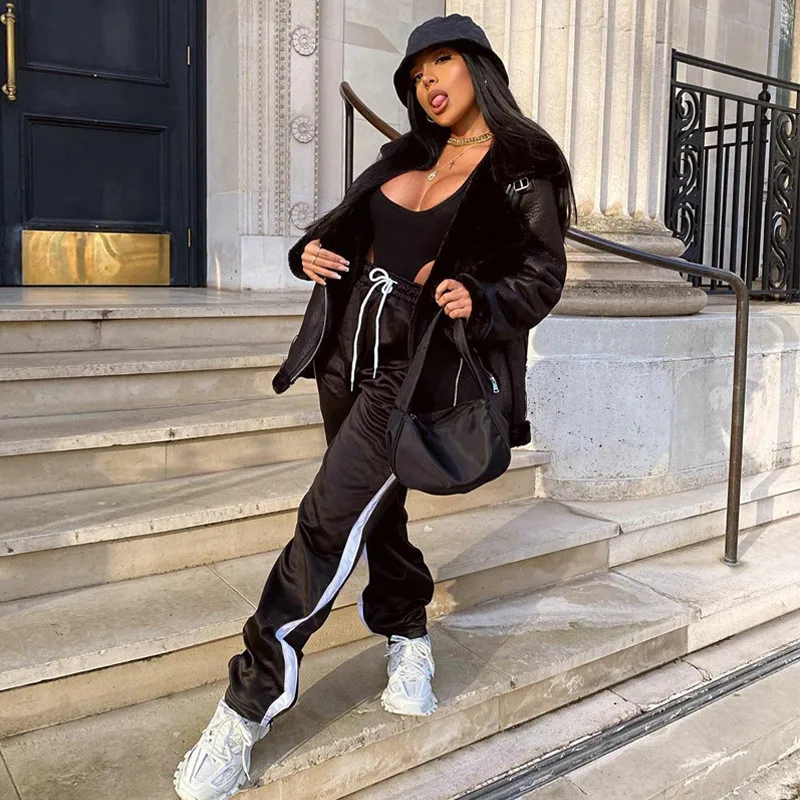 

Woman Pants 2020 Elastic Waist Casual Sport Pants Straight Long Trousers Mujer Pantalones Calcas Mulher Spodnie  