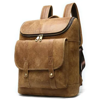 

Retro Genuine Leather Men's Backpack New large capacity 15.6-inch computer bucket backpacks daypack