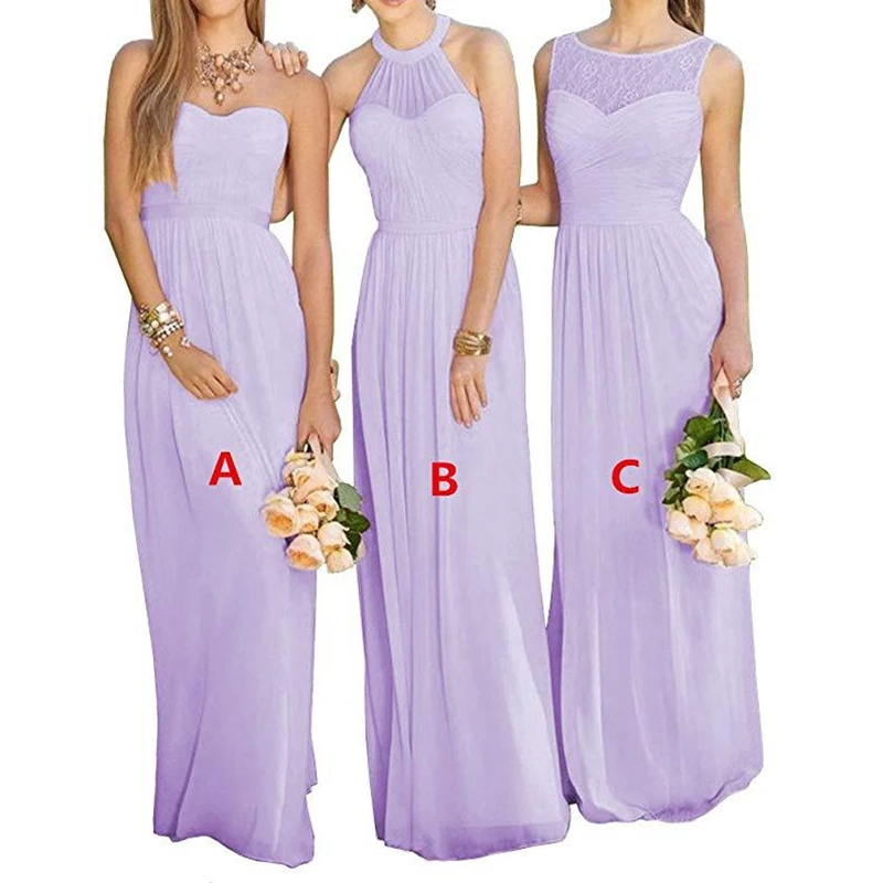 

Purple Women's Evening Dress A-Line 3 Styles with Pleated Skirt robe demoiselle d honneur de mariage Elegant Gowns