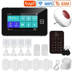 Smart Home Security Alarm System Tuya APP 4.3 Inch Touch Screen WiFi GSM Burglar User Password Protection Language Switch System