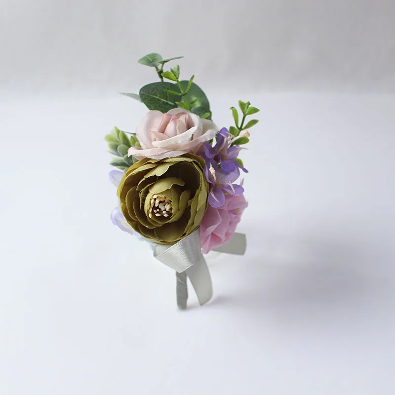 Corsage-E Свадебный браслет для подружки невесты шелковые розы мужской корсаж булавка свадебный цветок жених бутоньерка мужской свадебный браслет Цветы - Цвет: Corsage-E