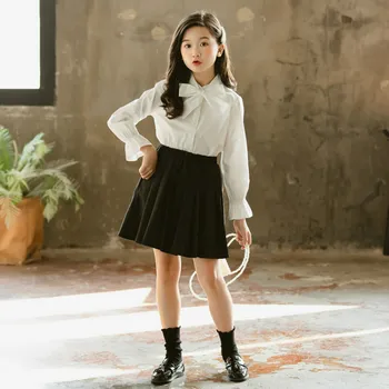 

2020 Spring New Fshion Girls Blouses Bow Neck Long-Sleeved Solid Baby Girls Shirt Fashion Elegant Kids Blouses for Girls, #8289