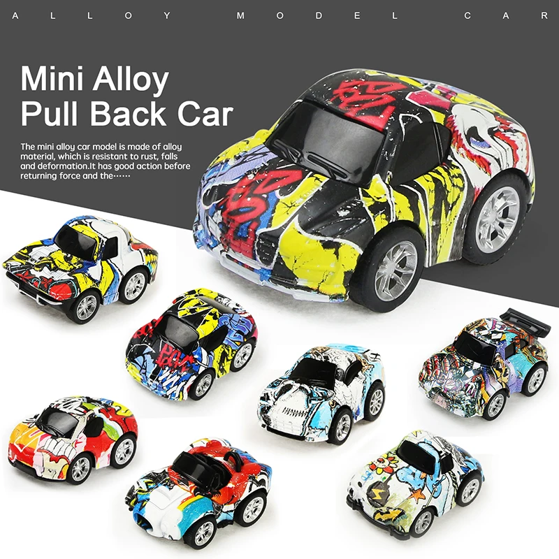 5 +Year Old 4 Jinjin Graffiti Pull Back Alloy Car 8 Multi-Color Model Mini Cognitive Sliding Toy Cars Fun Toy for Boys Girls Age 3 As Shown 
