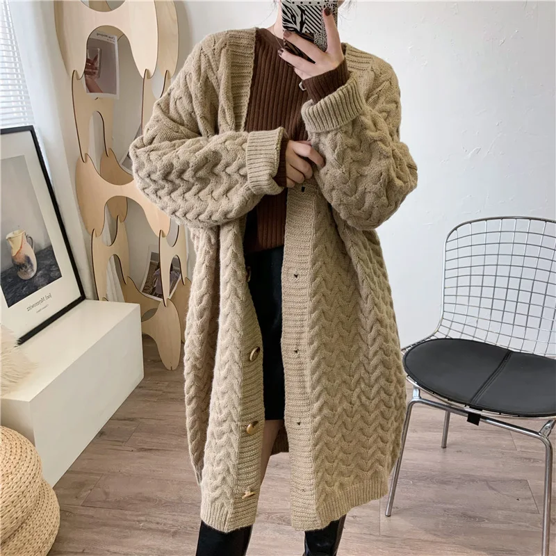 

Twist Sweater Jacket Women's autumn and winter new loose large lazy style long thick knitted cardigan