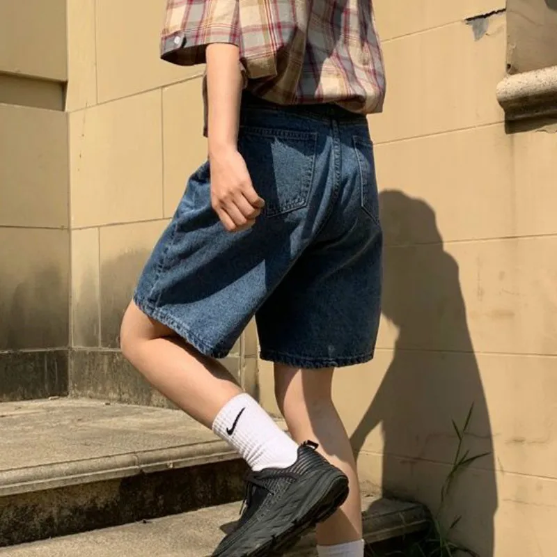 Shorts Women High Waist Retro All-match High Quality Vintage Hot Sale Streetwear Boyfriend Knee Length Straight Trousers Womens 2