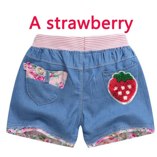 A strawberry Джинсовые шорты для девочек; летние кружевные штаны для девочек-подростков; детская одежда с бантом; детские джинсы с цветами; шорты для подростков - Цвет: A strawberry