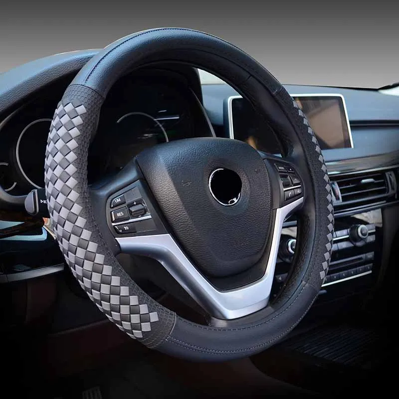 Роскошный Алмазный Узор Кожаный Чехол для рулевого колеса автомобиля Универсальный спортивный чехол для рулевого колеса чехол для авто аксессуары - Название цвета: Серый