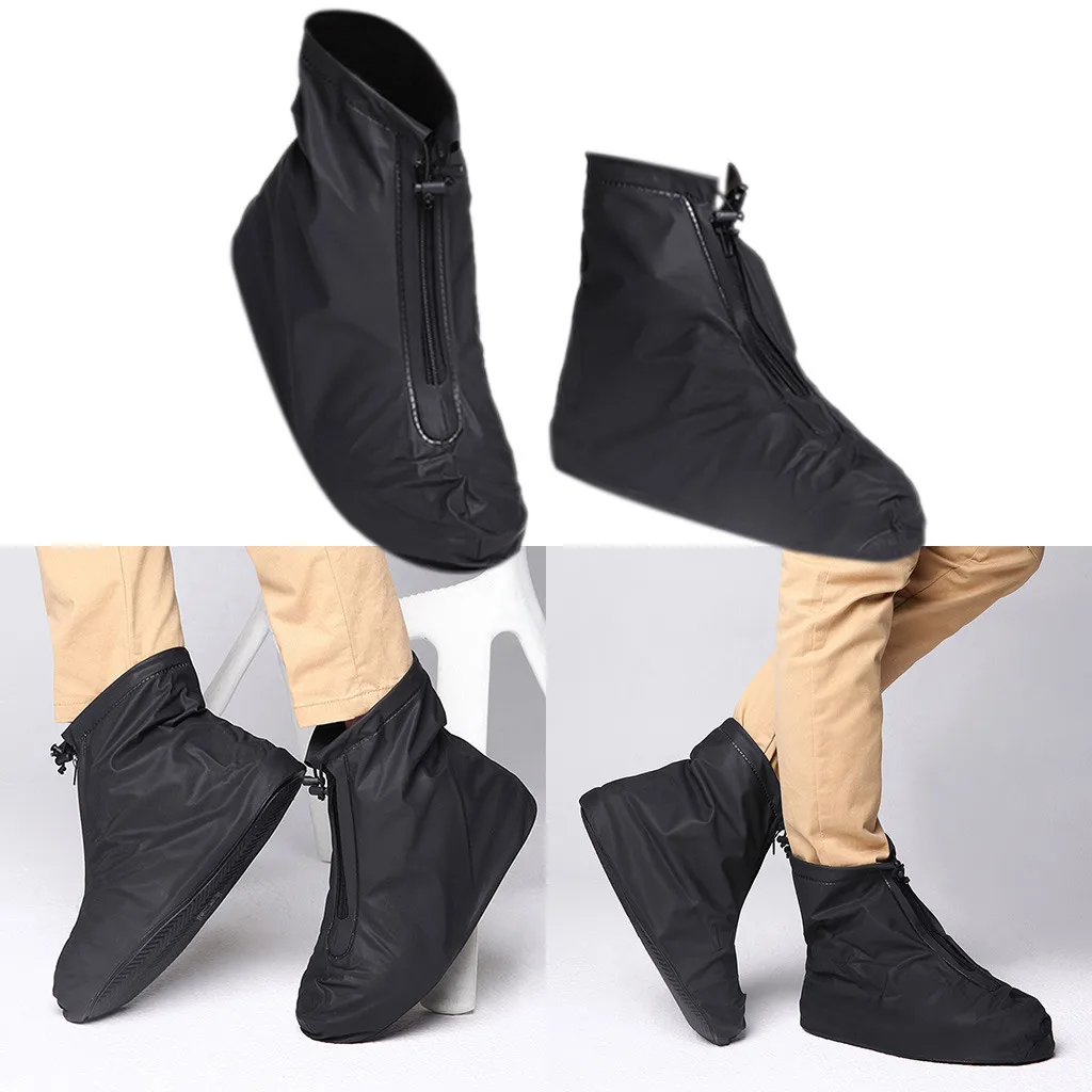 Rain Shoes Covers Waterproof Reusable Rain Boots Covers Unisex Anti-skid Elastic Zipper Thicker Overshoes Shoes Accessories