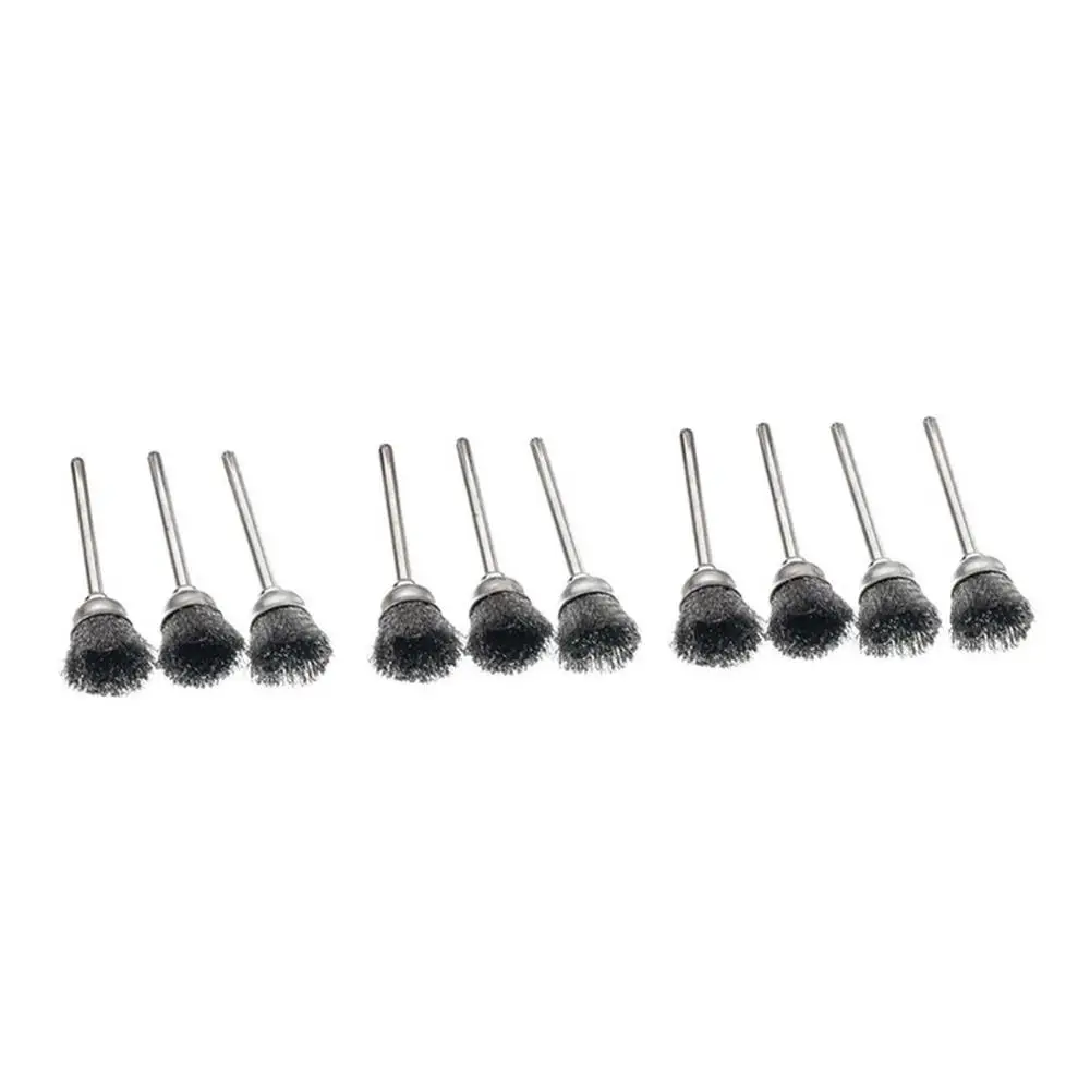 10PCS Stainless Steel Wire Brush 2.35mm Mandrel Cleaning Brushes Grinder Rotary Tool Drill Accessories Removal Polishing Burr