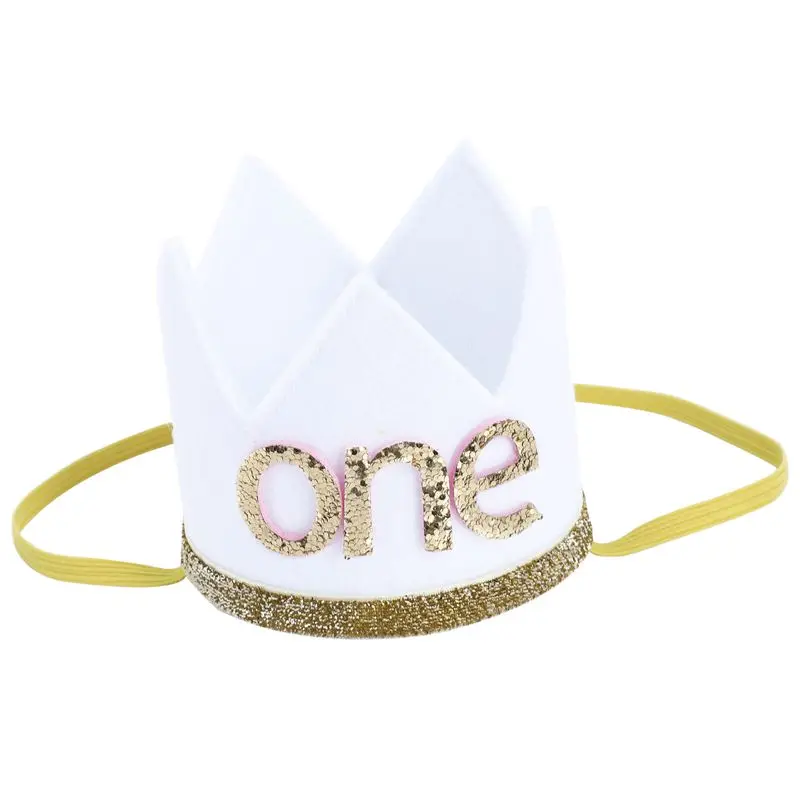 

Baby Boy Girl First Birthday Hat Crown Numbers Headband Tiara Party Photo Props white one