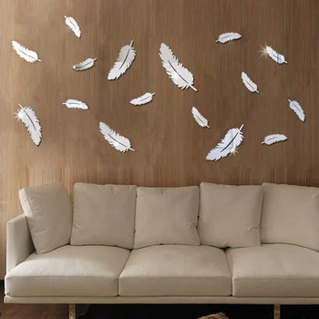 

8Pcs Feather 3D Mirror Wall Stickers Home Decor Art Decal Wall Stickers for Kids Room Living Room Decorating Mural Decoration