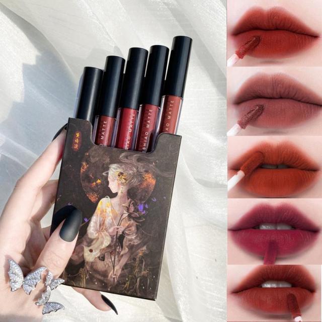 5PCS/set Lip Glaze Set Painting Series Cigarette Case Non-stick Cup Lipstick Set Gift Matte Lip Makeup Cosmetic TSLM1