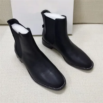 

New round toe flat bottom tube boots women fashion comfortable wild Chelsea boots 2019 autumn and winter casual women's booties