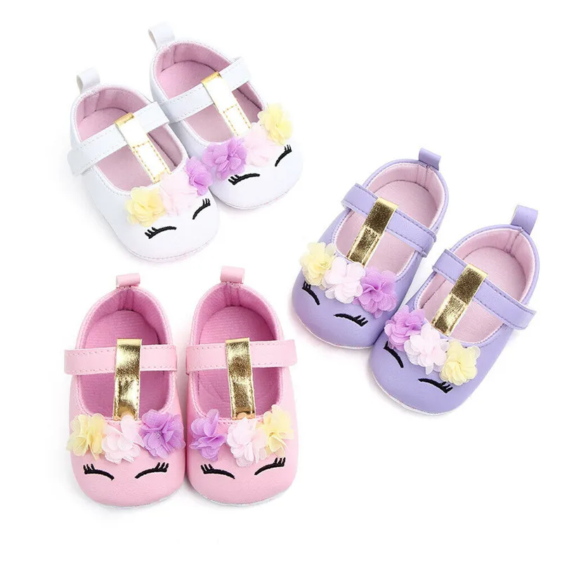 Baby Shoes Cute Unicorn Flower Princess Baby Girl Shoes PU Leather Newborn Crib Toddler Infant First Walkers