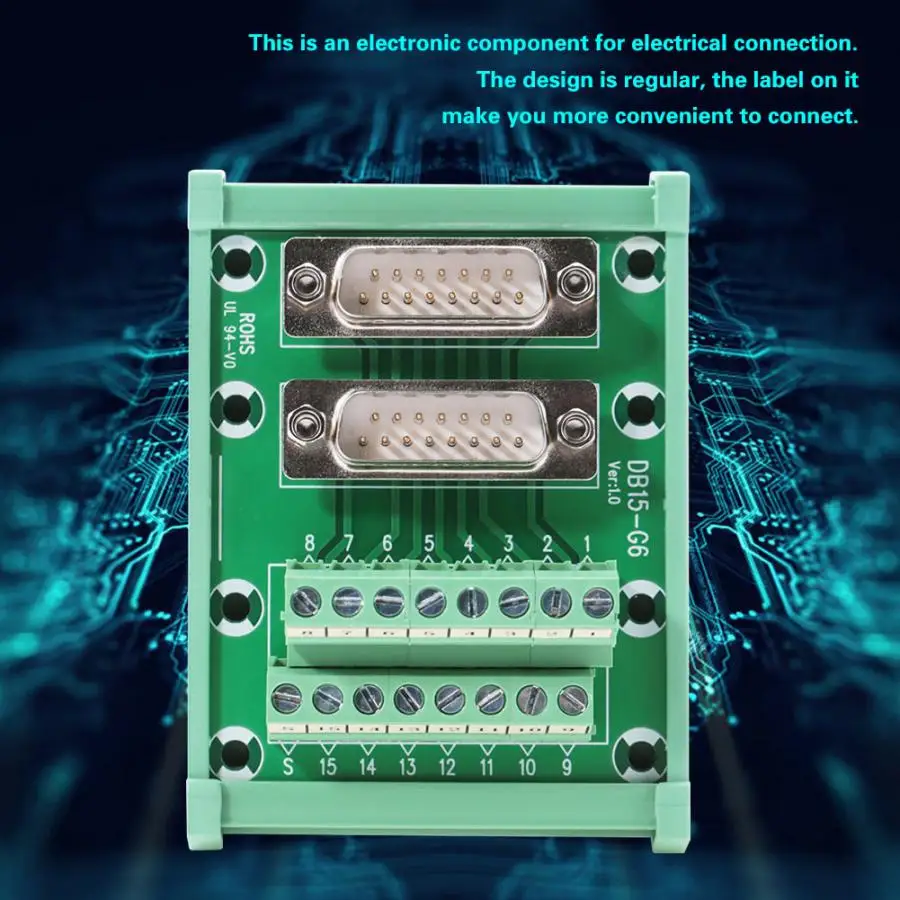 

DB15-G6 Double Male Head DIN Rail Mount Interface Module Terminal Block Board Solderless Wire Terminal