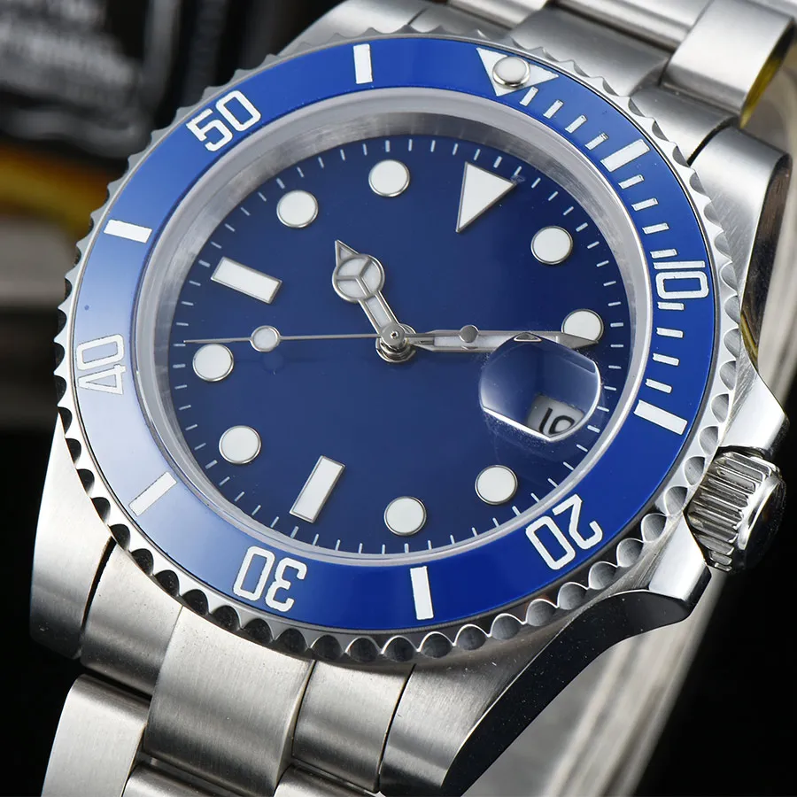 

Men's Watch Automatic mechanical 40mm Sterile Luminous Sapphire Crystal Ceramic Bezel Date Movement blue Dial Watch Men