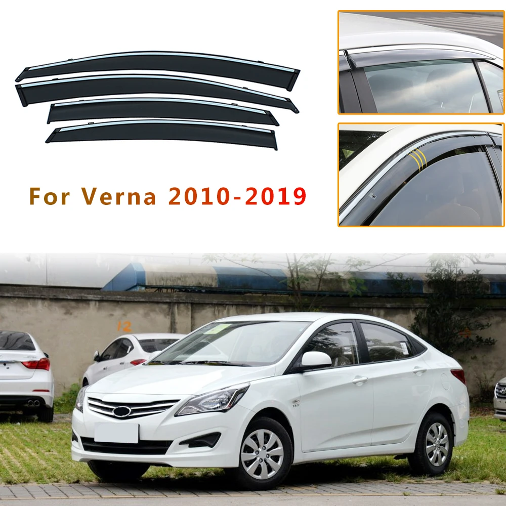 

4PC Accessories For Hyundai Verna 2010-2013 2014 2015 2016 2017 Car Styling Smoke Window Sun Rain exterior visor Deflector Guard