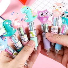 Stylo à bille multicolore Animal de dessin animé, 4 couleurs, mignon, Mini stylos, nouveauté, cadeaux pour étudiants, fournitures d'écriture de bureau et d'école