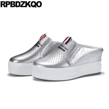 

trainers mules slippers thick sole creepers platform shoes sneakers harajuku elevator round toe breathable women unique silver