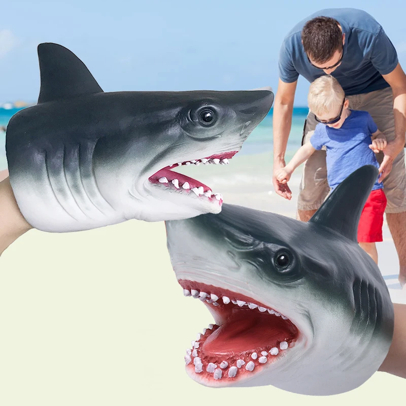 

Halloween Gift Shark Hand Puppet For Stories Non-toxic Soft silicone Animal Head Hand Puppet Realistic Shark Model Figure Toy