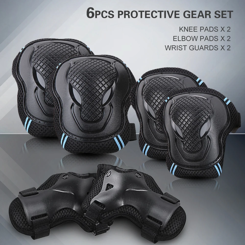 6PCS Elastic Protective Gear Set Bike Riding Pads w/ Knee Elbow Wrist Pads Guard 