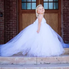 Однотонное белое платье подружки невесты с цветочным узором для девочек Пышное фатиновое бальное платье для дня рождения, вечернее платье-пачка