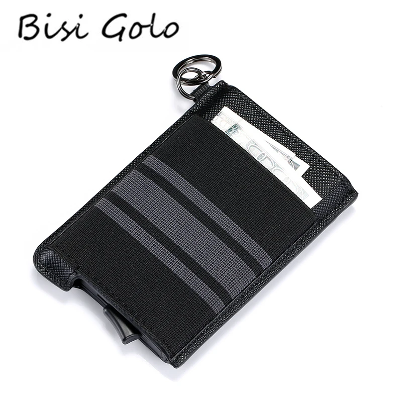 

BISI GORO Cowhide Business Card Case RFID Smart Card Holder Aluminum Box Pup Up Card Wallet Slim Anti-theft Security ID Holders