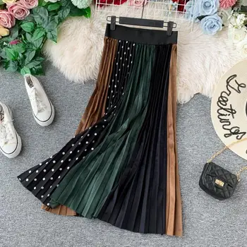 

Women Skirt 2020 Spring Summer Loose Waist Velvet Pleated Autumn Winter Leopard Print Midi Retro Plaid A-line Long Skirts