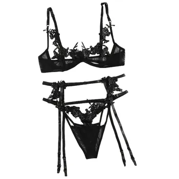 

Women Sexy Lingerie Lace Porno Hollow Sexy Underwear Erotic Babydoll Costumes Sexe Latex Backless Lenceria Bra+G-String+Garter