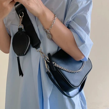 

Women's cross body Bag Instagram ultra hot black simple joker small fresh three in one underarm bag baguette shoulder bag