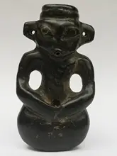 

YIZHU CULTUER ART Collection Old Chinese Hongshan Culture Black Jade Carving Person Statue Pendant