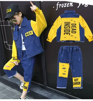 

Girls'Westernized Spring Clothes, New Fashion Clothes and Fashion Children's Big Children's Cowboy Spring and Autumn 2-piece