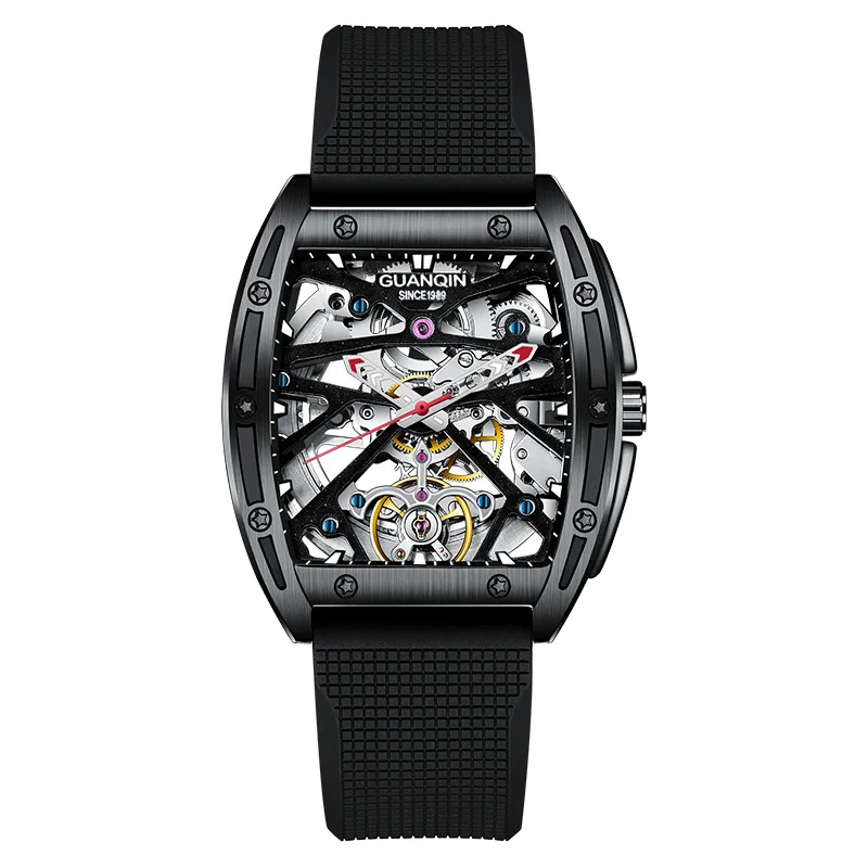 2021 New GUANQIN Tourbillon Men's Mechanical Watches Skeleton Luxury automatic watch for men Waterproof Clock man reloj hombre 