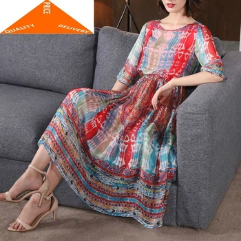 

Summer Women Beach Silk Long Party Dress Plus Size Print Clothes Elegant Ladies Maxi Vestidos Verano 2020 LWL9660