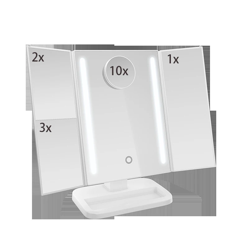 

Touch Screen Makeup Mirror 1X 2X 3X 10X Magnifying Mirrors 4 In 1 Tri-Folded Adjustable Light Bar Makeup Mirror Light