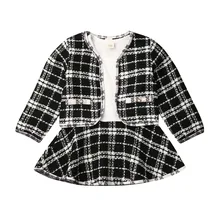 1-5Years Kids Baby Girl Pageant Plaid Coat& Tutu Dress Party Outfits Clothes 2PCS