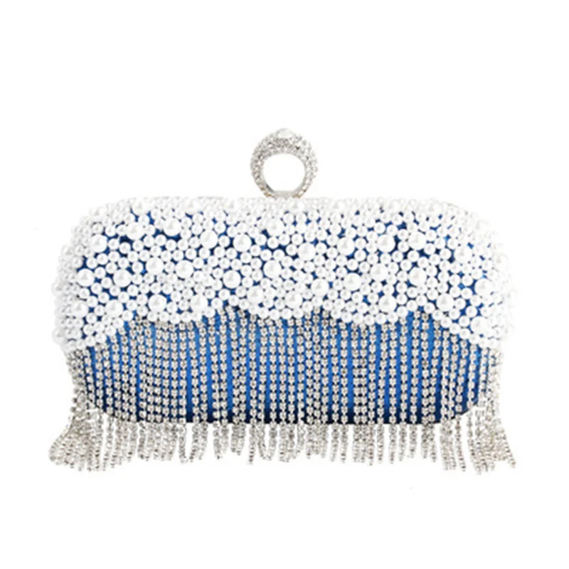 Стразы, вечерняя сумочка, имитация жемчуга, кисточки, Свадебная вечеринка, ужин, кошелек, через плечо, мини-сумка, H66 - Цвет: Синий