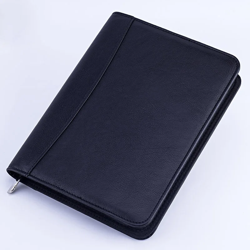 A5 Padfolio папка для документов с калькулятором на молнии Fichario Binder портфель для ноутбука деловая спиральная записная книжка для путешествий - Цвет: Черный