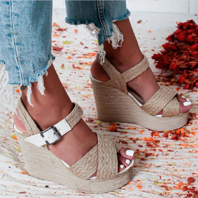 Sandalias de verano con cuña 2020 nuevas tobilleras moda plataforma de tacón alto correa tobillo dedos abiertos sandalias de Mujer Zapatos|Sandalias de - AliExpress