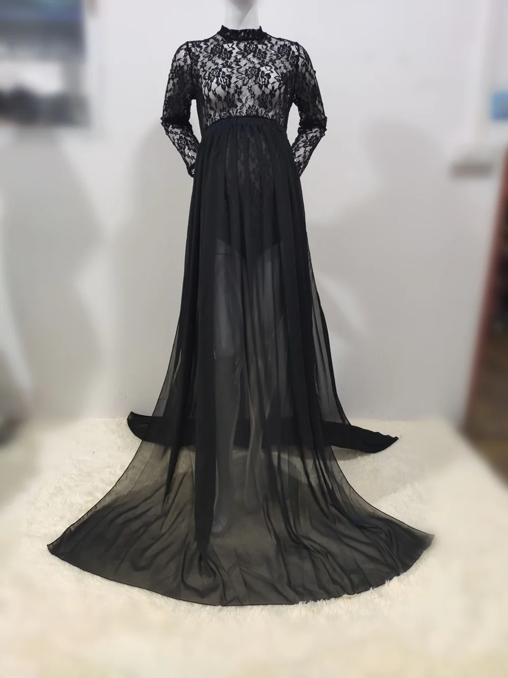 Fancy Lace Maternity Dresses For Photo Shoot Sexy Split Side Pregnancy Dress Maxi Gown Long Pregnant Women Photography Prop 2020 (1)