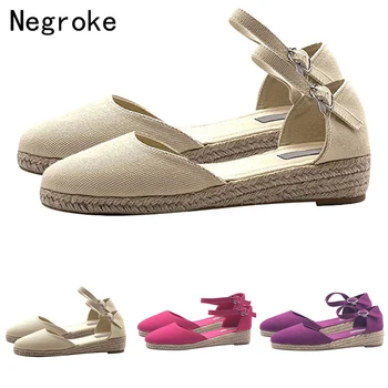 

2020 Women Sandals Espadrilles Flats Autumn Shoes Woman Ankle Buckle Slides Casual Shoes Female Plus Size 35-43