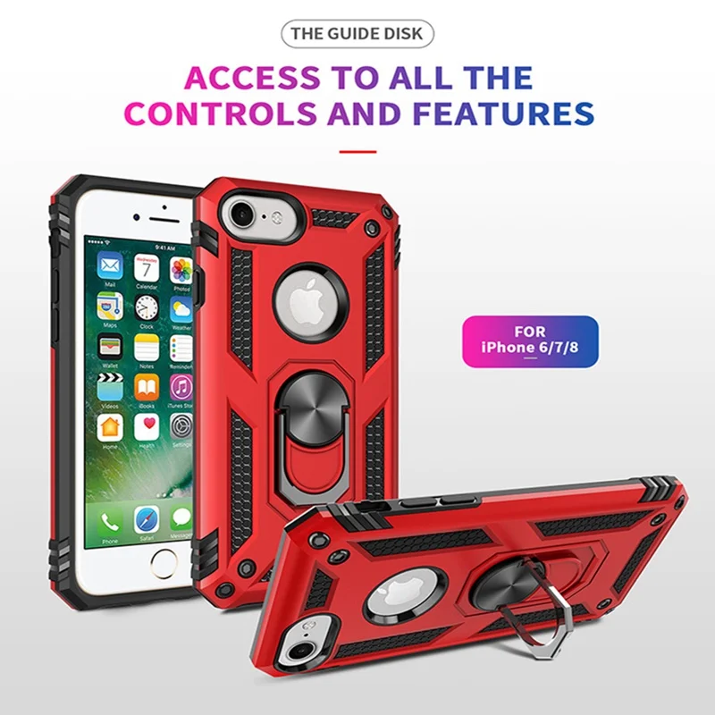 Luxury Phone Case For iPhone 7 8 6 Plus Silicone Armor Holder Cover SE XR XS Max 5.8 2019 With Finger Ring | Мобильные телефоны и