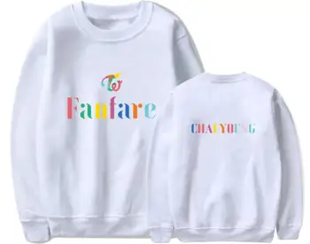 

Kpop twice fanfare same member name colorful printing o neck hoodies fashion unisex fleece pullover sweatshirt