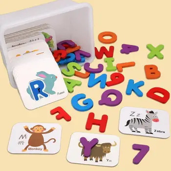 

Kids Wooden Early Education Baby Learning ABC Alphabet Letter Cards Cognitive Educational Toys Digital Matching Toys